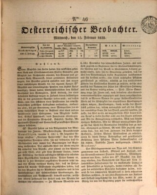 Der Oesterreichische Beobachter Mittwoch 15. Februar 1832