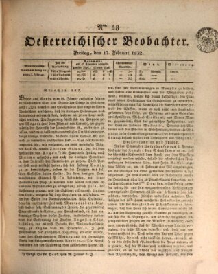 Der Oesterreichische Beobachter Freitag 17. Februar 1832