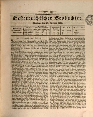 Der Oesterreichische Beobachter Montag 27. Februar 1832