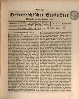 Der Oesterreichische Beobachter Mittwoch 29. Februar 1832