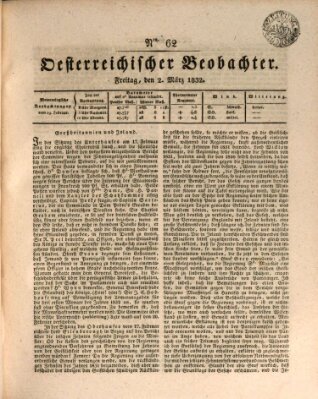 Der Oesterreichische Beobachter Freitag 2. März 1832