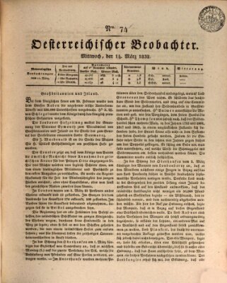 Der Oesterreichische Beobachter Mittwoch 14. März 1832