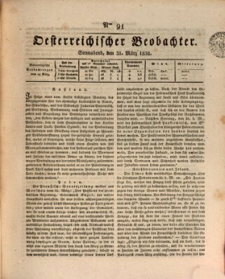 Der Oesterreichische Beobachter Samstag 31. März 1832