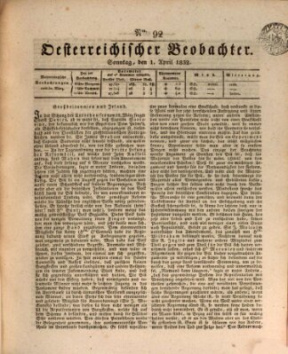 Der Oesterreichische Beobachter Sonntag 1. April 1832