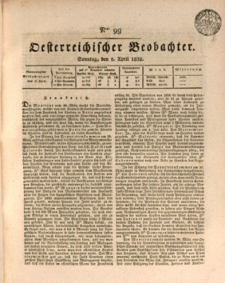 Der Oesterreichische Beobachter Sonntag 8. April 1832