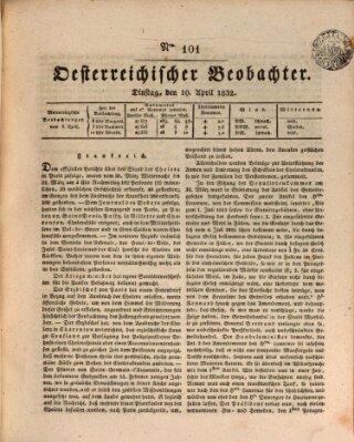 Der Oesterreichische Beobachter Dienstag 10. April 1832