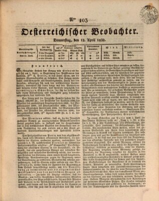 Der Oesterreichische Beobachter Donnerstag 12. April 1832