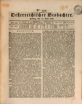 Der Oesterreichische Beobachter Freitag 13. April 1832