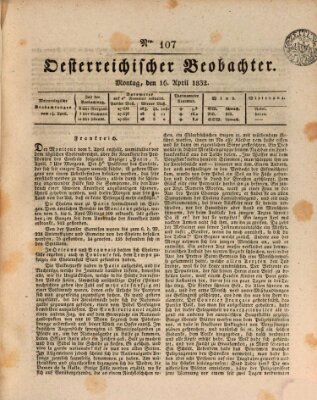 Der Oesterreichische Beobachter Montag 16. April 1832