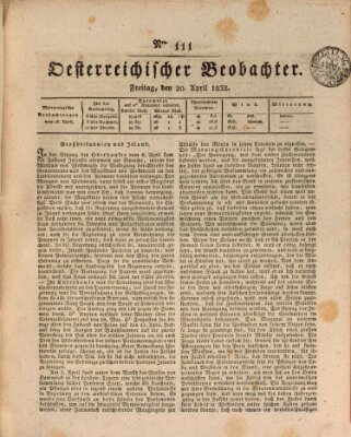 Der Oesterreichische Beobachter Freitag 20. April 1832