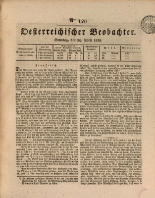 Der Oesterreichische Beobachter Sonntag 29. April 1832