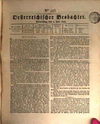 Der Oesterreichische Beobachter Donnerstag 5. Juli 1832