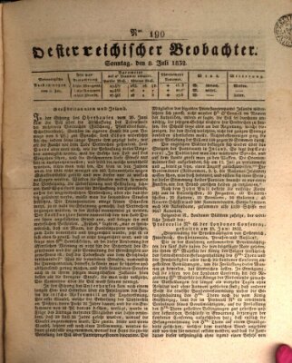 Der Oesterreichische Beobachter Sonntag 8. Juli 1832