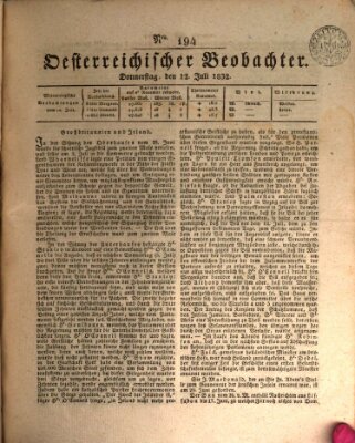 Der Oesterreichische Beobachter Donnerstag 12. Juli 1832