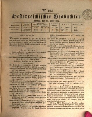 Der Oesterreichische Beobachter Freitag 13. Juli 1832