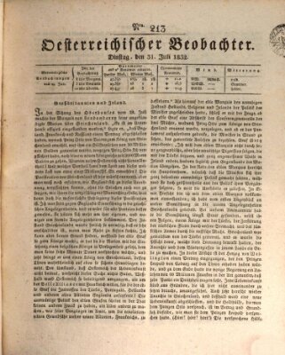 Der Oesterreichische Beobachter Dienstag 31. Juli 1832