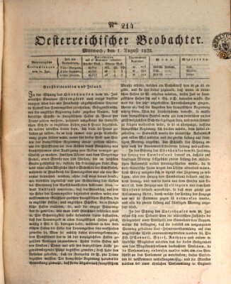 Der Oesterreichische Beobachter Mittwoch 1. August 1832