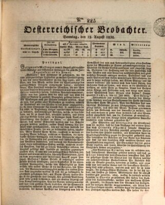 Der Oesterreichische Beobachter Sonntag 12. August 1832
