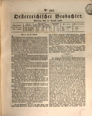 Der Oesterreichische Beobachter Montag 13. August 1832