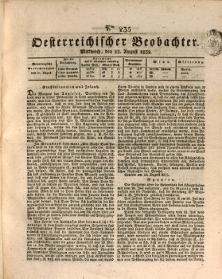 Der Oesterreichische Beobachter Mittwoch 22. August 1832