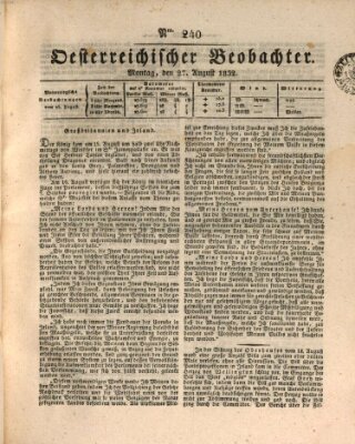 Der Oesterreichische Beobachter Montag 27. August 1832