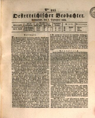 Der Oesterreichische Beobachter Samstag 1. September 1832