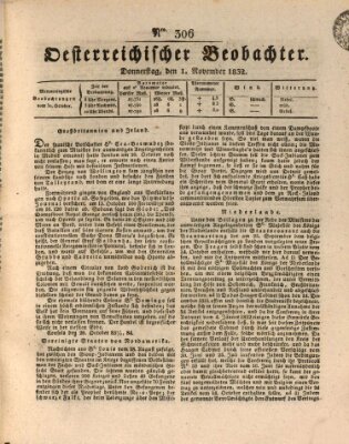 Der Oesterreichische Beobachter Donnerstag 1. November 1832