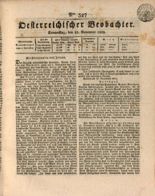 Der Oesterreichische Beobachter Donnerstag 22. November 1832