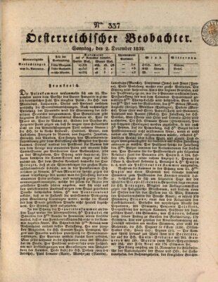 Der Oesterreichische Beobachter Sonntag 2. Dezember 1832