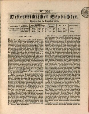 Der Oesterreichische Beobachter Montag 3. Dezember 1832