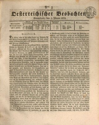 Der Oesterreichische Beobachter Samstag 5. Januar 1833