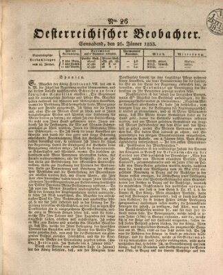 Der Oesterreichische Beobachter Samstag 26. Januar 1833