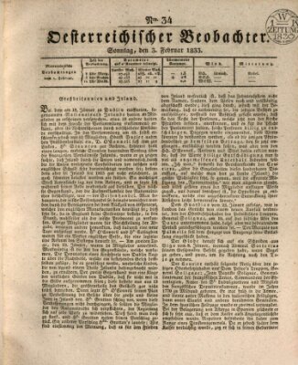 Der Oesterreichische Beobachter Sonntag 3. Februar 1833