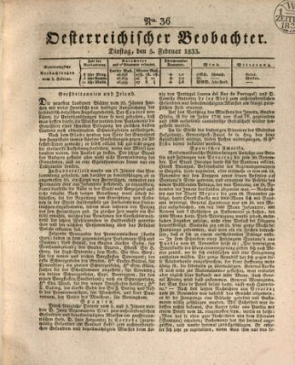 Der Oesterreichische Beobachter Dienstag 5. Februar 1833