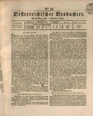 Der Oesterreichische Beobachter Donnerstag 7. Februar 1833