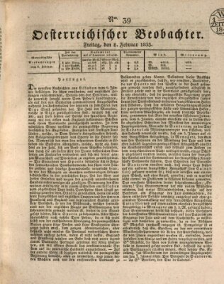 Der Oesterreichische Beobachter Freitag 8. Februar 1833