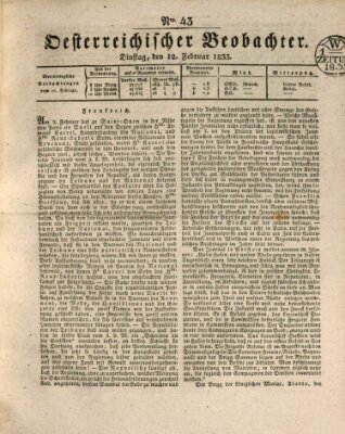 Der Oesterreichische Beobachter Dienstag 12. Februar 1833