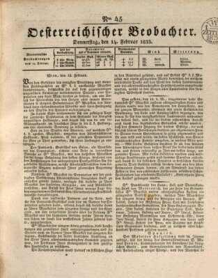 Der Oesterreichische Beobachter Donnerstag 14. Februar 1833