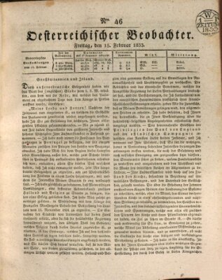 Der Oesterreichische Beobachter Freitag 15. Februar 1833