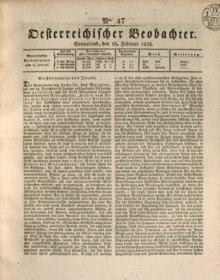 Der Oesterreichische Beobachter Samstag 16. Februar 1833