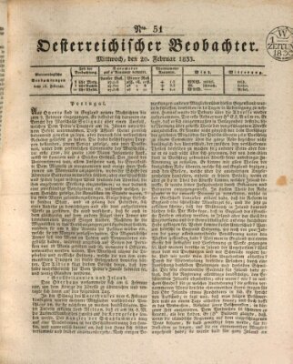 Der Oesterreichische Beobachter Mittwoch 20. Februar 1833