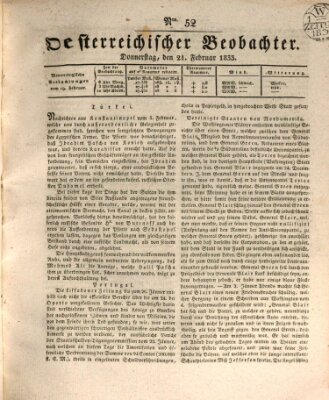 Der Oesterreichische Beobachter Donnerstag 21. Februar 1833