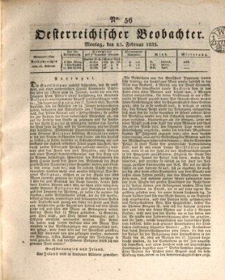 Der Oesterreichische Beobachter Montag 25. Februar 1833