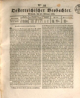 Der Oesterreichische Beobachter Mittwoch 27. Februar 1833