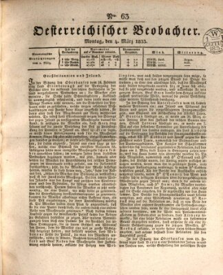 Der Oesterreichische Beobachter Montag 4. März 1833