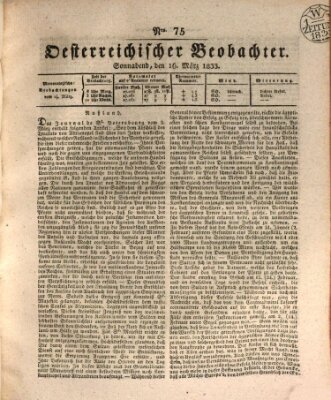 Der Oesterreichische Beobachter Samstag 16. März 1833