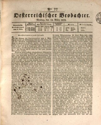 Der Oesterreichische Beobachter Montag 18. März 1833