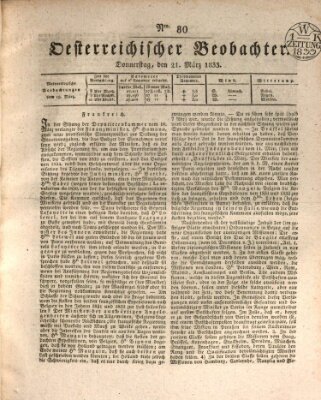 Der Oesterreichische Beobachter Donnerstag 21. März 1833