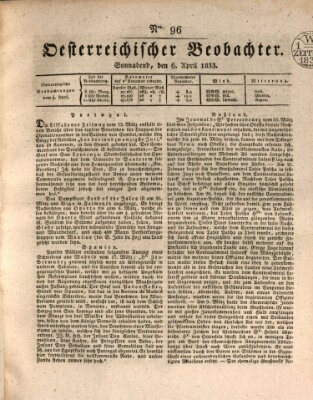 Der Oesterreichische Beobachter Samstag 6. April 1833