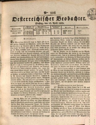 Der Oesterreichische Beobachter Dienstag 16. April 1833